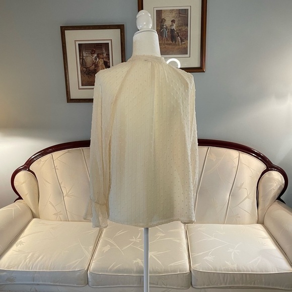 Zara Crème Ruffle Textured Button Down Blouse Size Medium - Picture 7 of 12